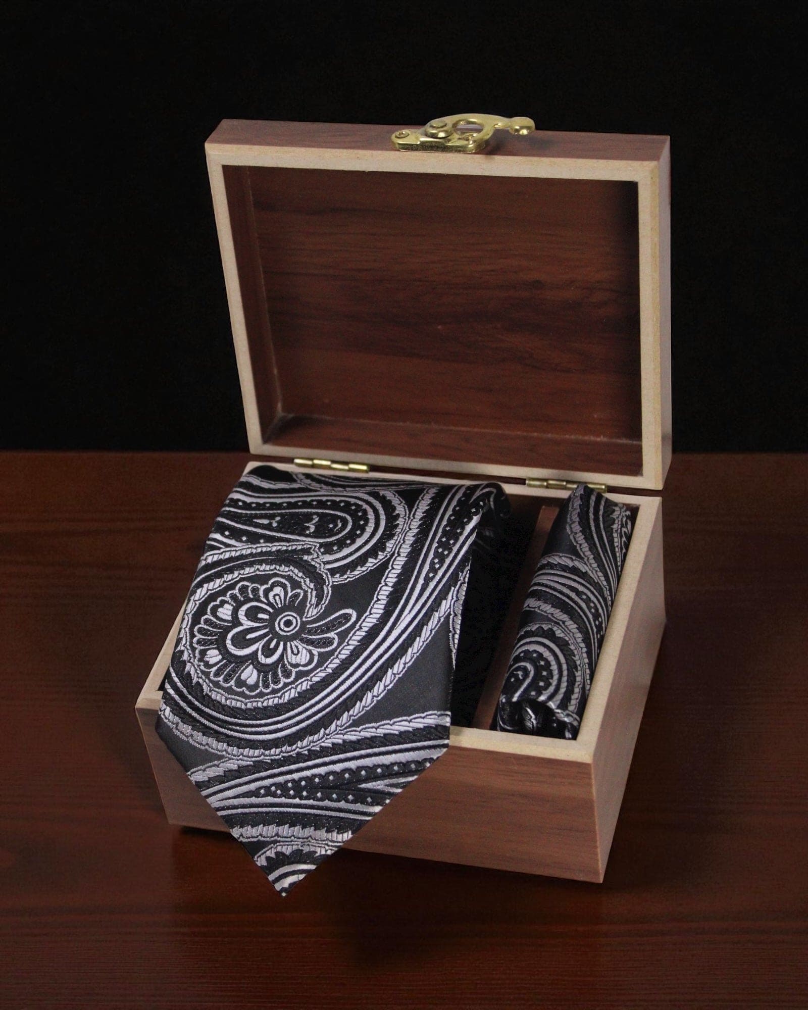 Black & Silver Paisley MicroSilk Necktie Set with Pocket Square