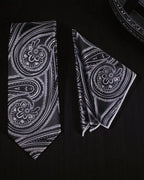 Black & Silver Paisley MicroSilk Necktie Set with Pocket Square