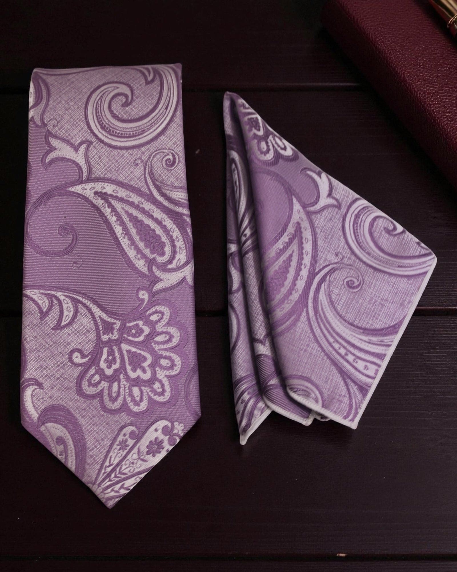 Lavender Paisley MicroSilk Necktie Set with Pocket Square