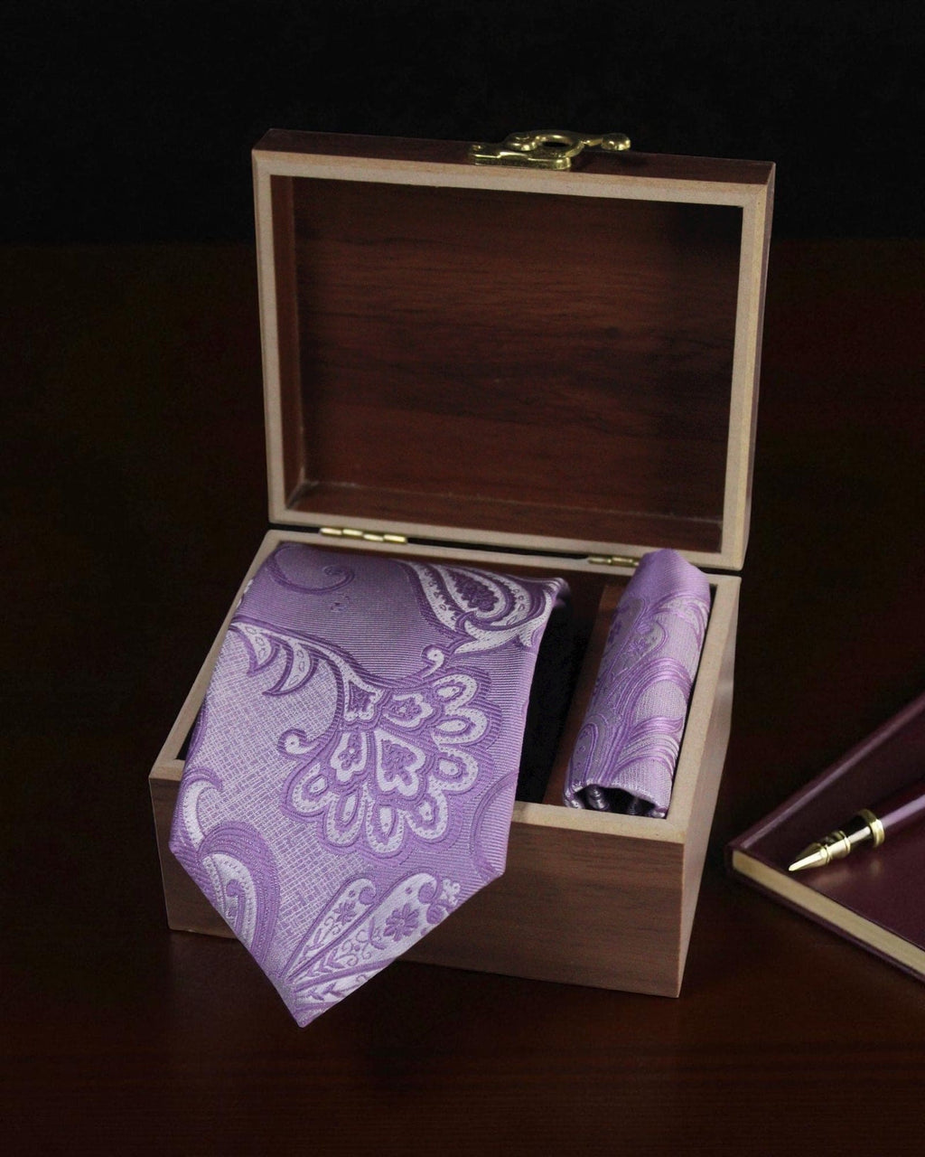 Lavender Paisley MicroSilk Necktie Set with Pocket Square