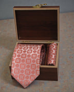 Peach Coral Geometric MicroSilk Tie & Pocket Square Se
