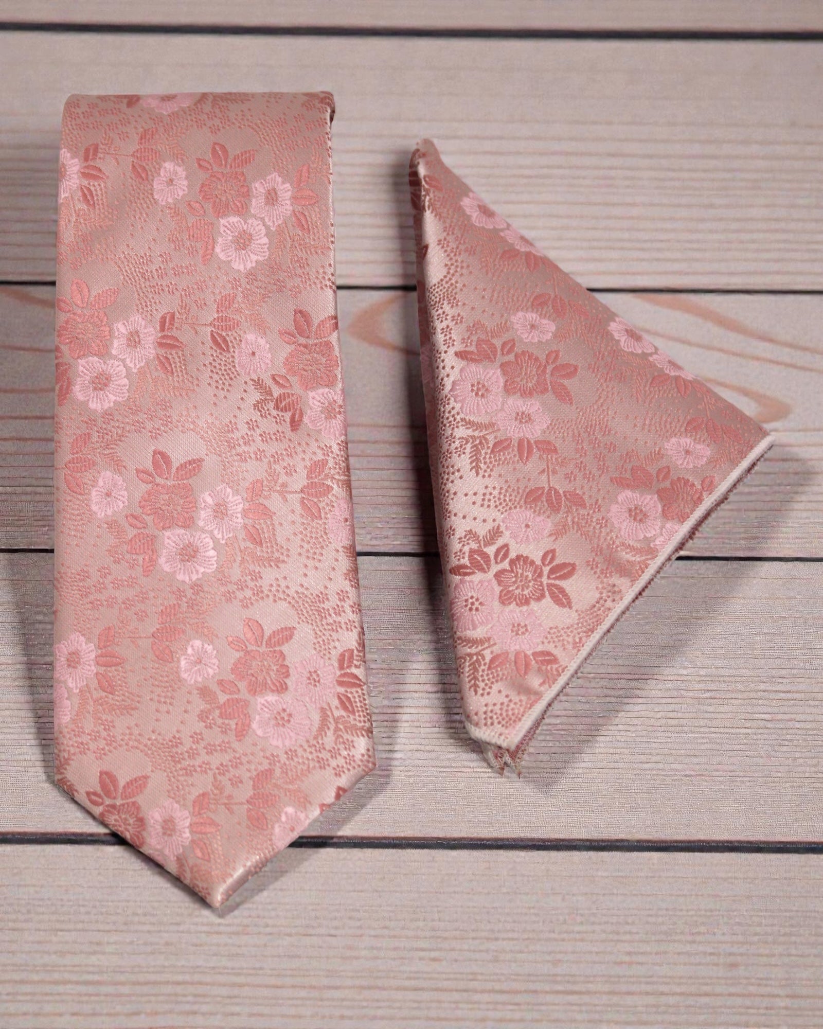 Blush Peach Floral MicroSilk Tie & Pocket Square Set
