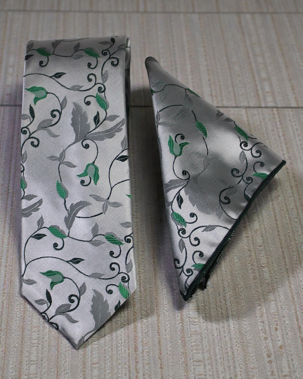 Premium Microsilk Floral Tie & Pocket Square Set in Wooden Gift Box