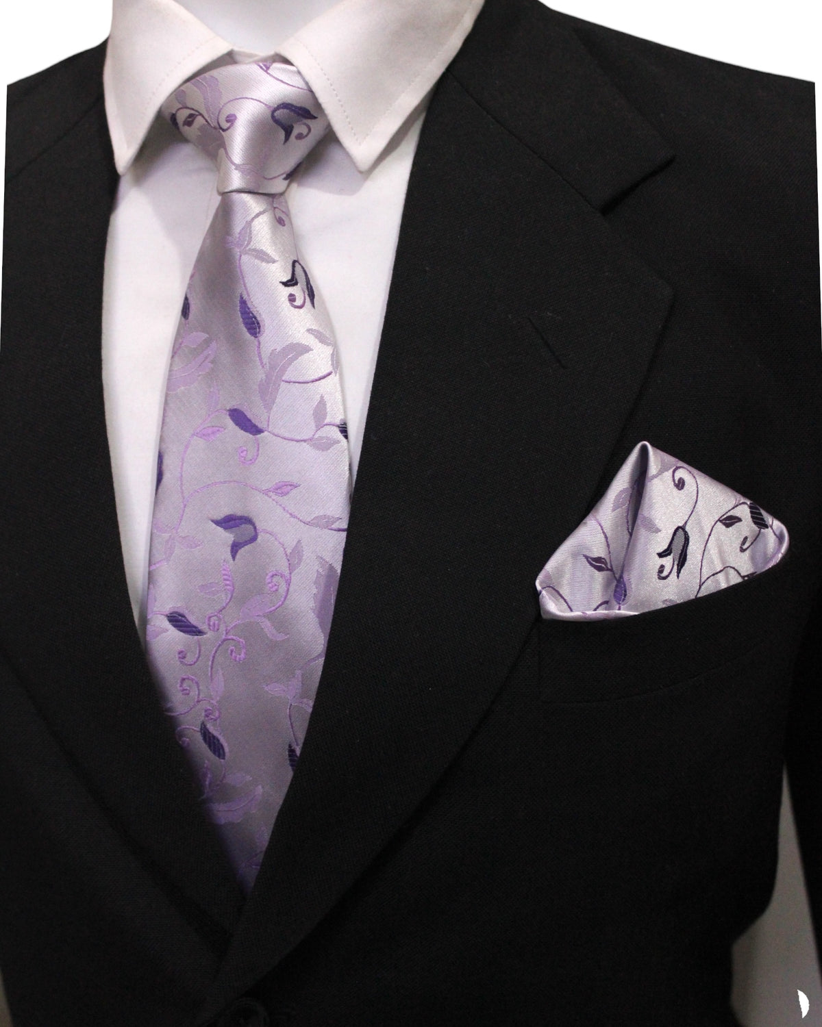 Luxury Microsilk Purple Floral Tie & Pocket Square Set 