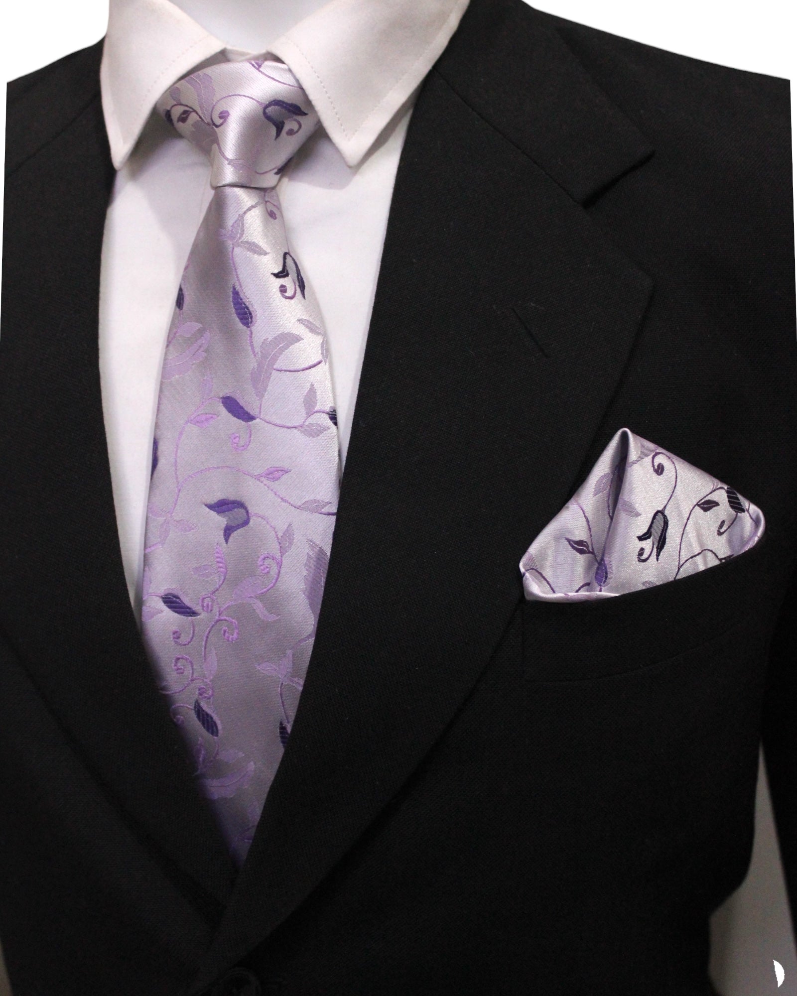 Luxury Microsilk Purple Floral Tie & Pocket Square Set with Wooden Gift Box – Premium Men's Formal Necktie