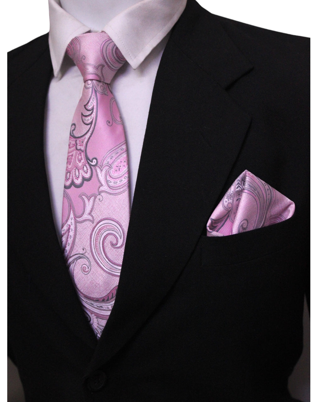 Luxury Pink Paisley Microsilk Tie & Pocket Square Set in Wooden Gift Box