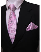 Luxury Pink Paisley Microsilk Tie & Pocket Square Set 