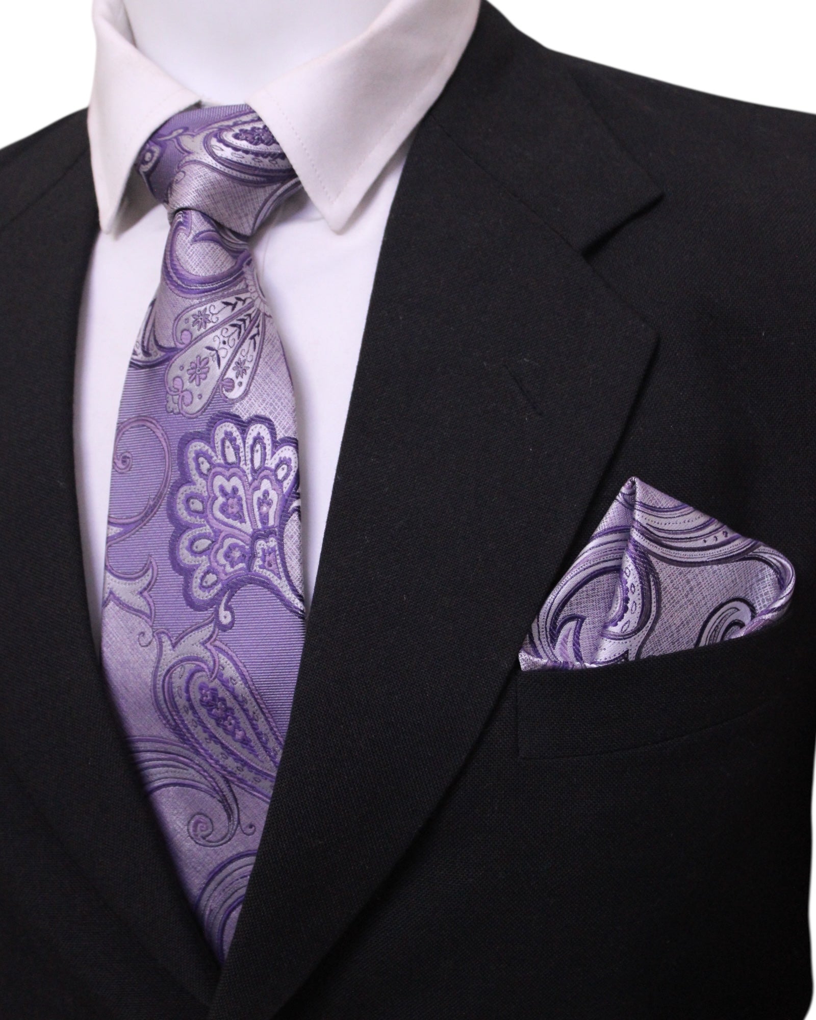 Royal Purple Paisley Microsilk Tie & Pocket Square Set with Wooden Gift Box