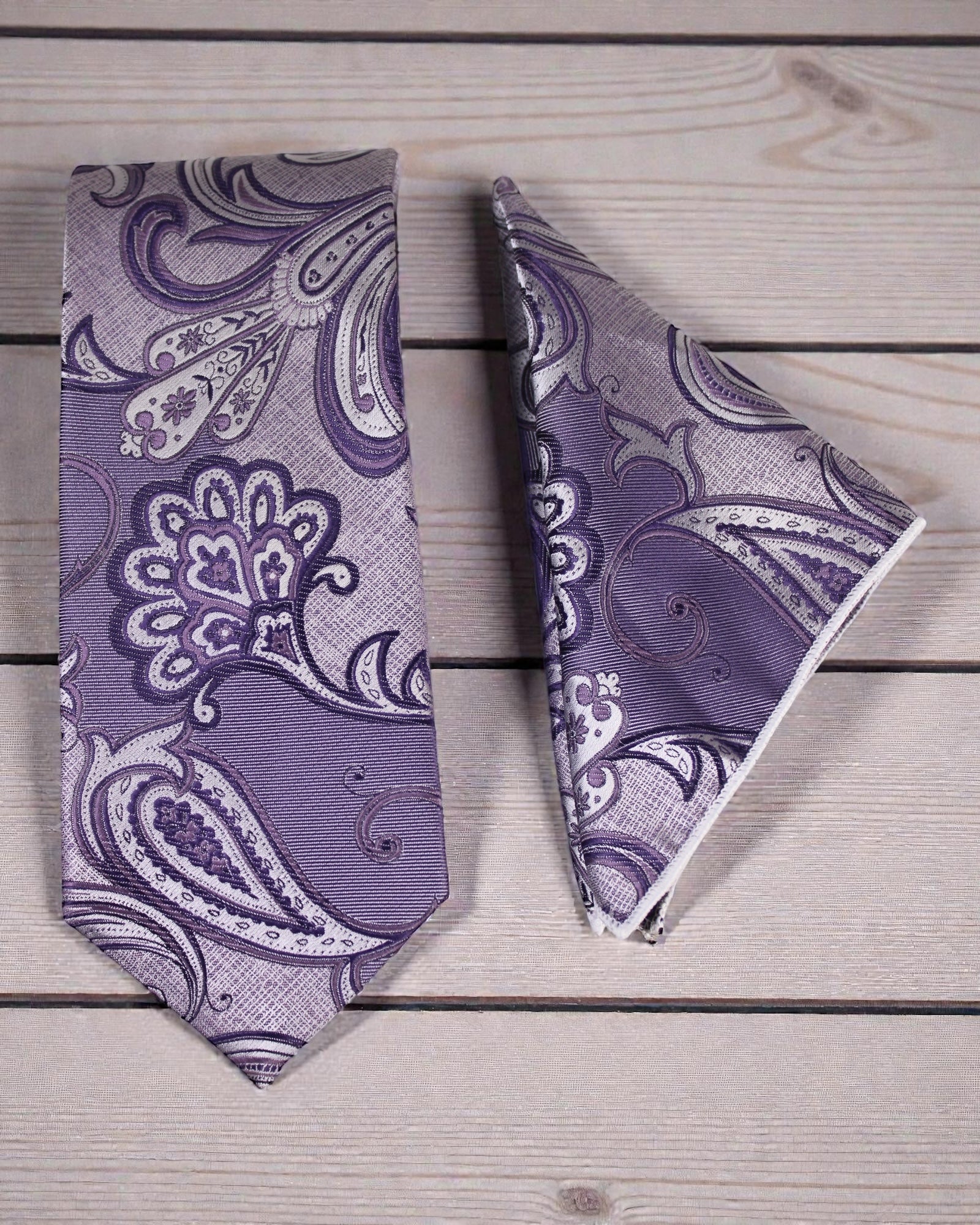Royal Purple Paisley Microsilk Tie & Pocket Square Set with Wooden Gift Box