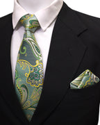 Emerald Green Paisley Microsilk Tie & Pocket Square Set 