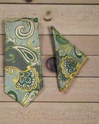 Emerald Green Paisley Microsilk Tie & Pocket Square Set 