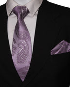 Elegant Purple Paisley Microsilk Tie & Pocket Square Set 