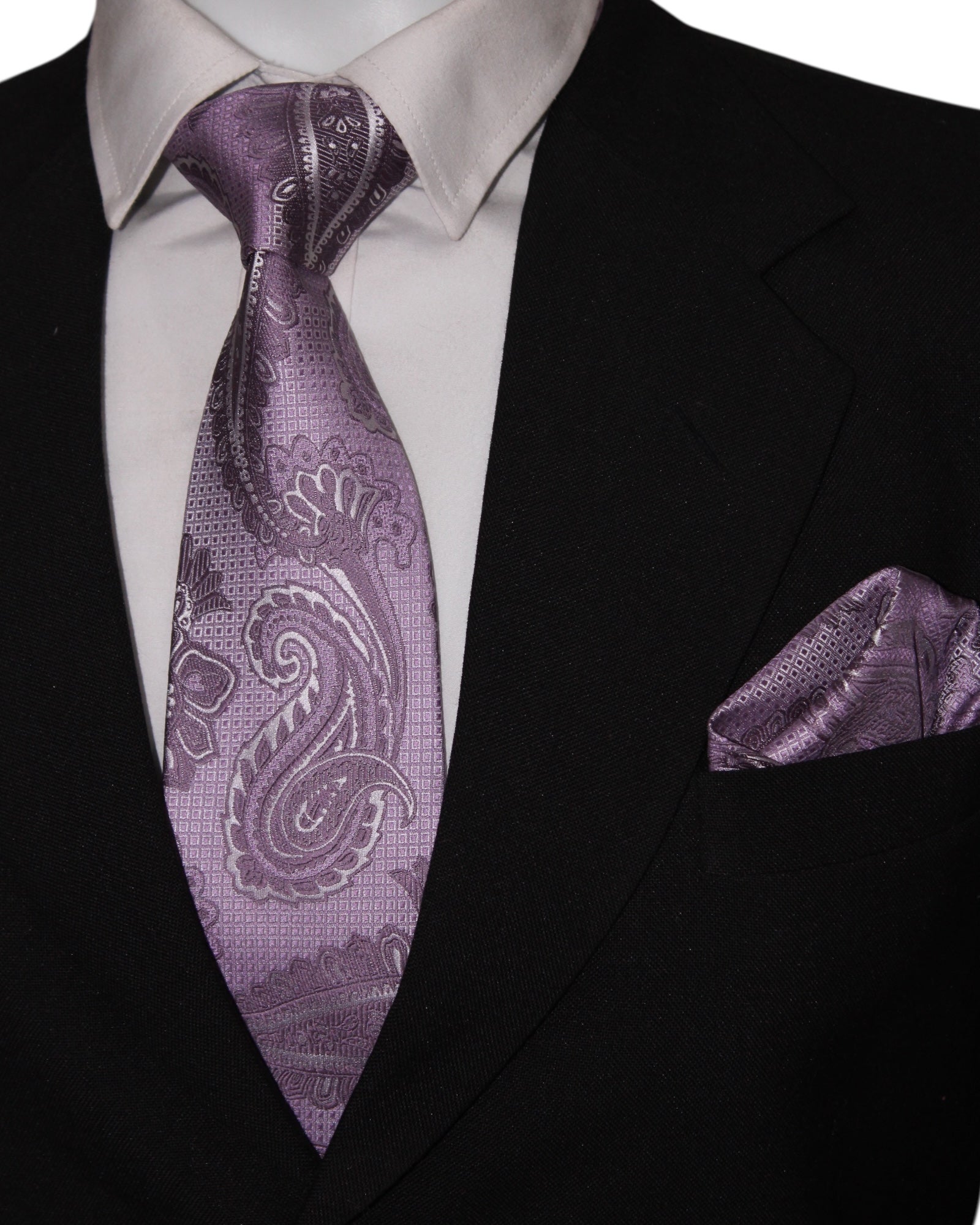 Elegant Purple Paisley Microsilk Tie & Pocket Square Set with Wooden Gift Box