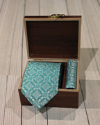 Teal Floral Microsilk Tie & Pocket Square Set 