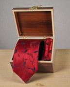 Crimson Red Floral Microsilk Tie & Pocket Square Set 