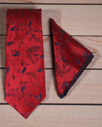Crimson Red Floral Microsilk Tie & Pocket Square Set 
