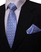 Sky Blue Geometric Microsilk Tie & Pocket Square Set