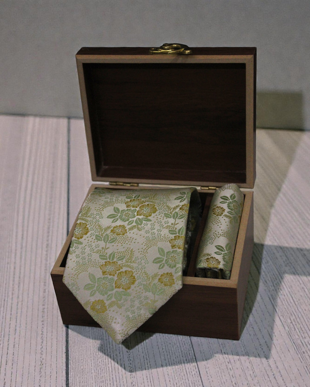 Ivory & Sage Floral Microsilk Tie & Pocket Square
