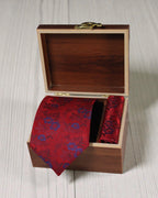 Burgundy Red & Royal Blue Floral Microsilk Tie & Pocket Square Set 