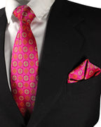 Hot Pink Geometric Microsilk Tie & Pocket Square Set