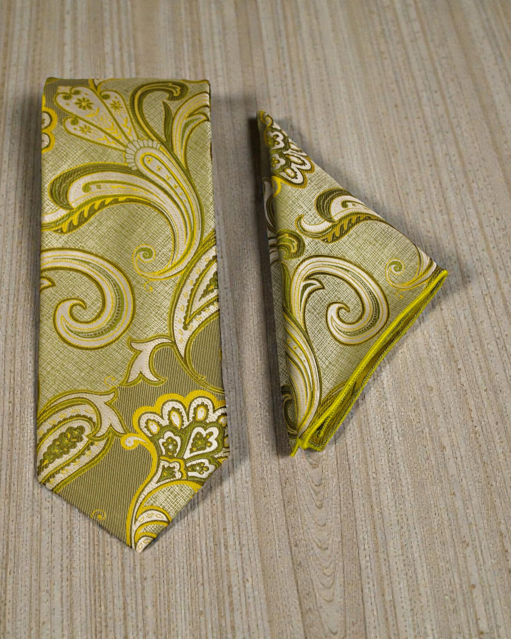 Olive Green Paisley Microsilk Tie & Pocket Square Set