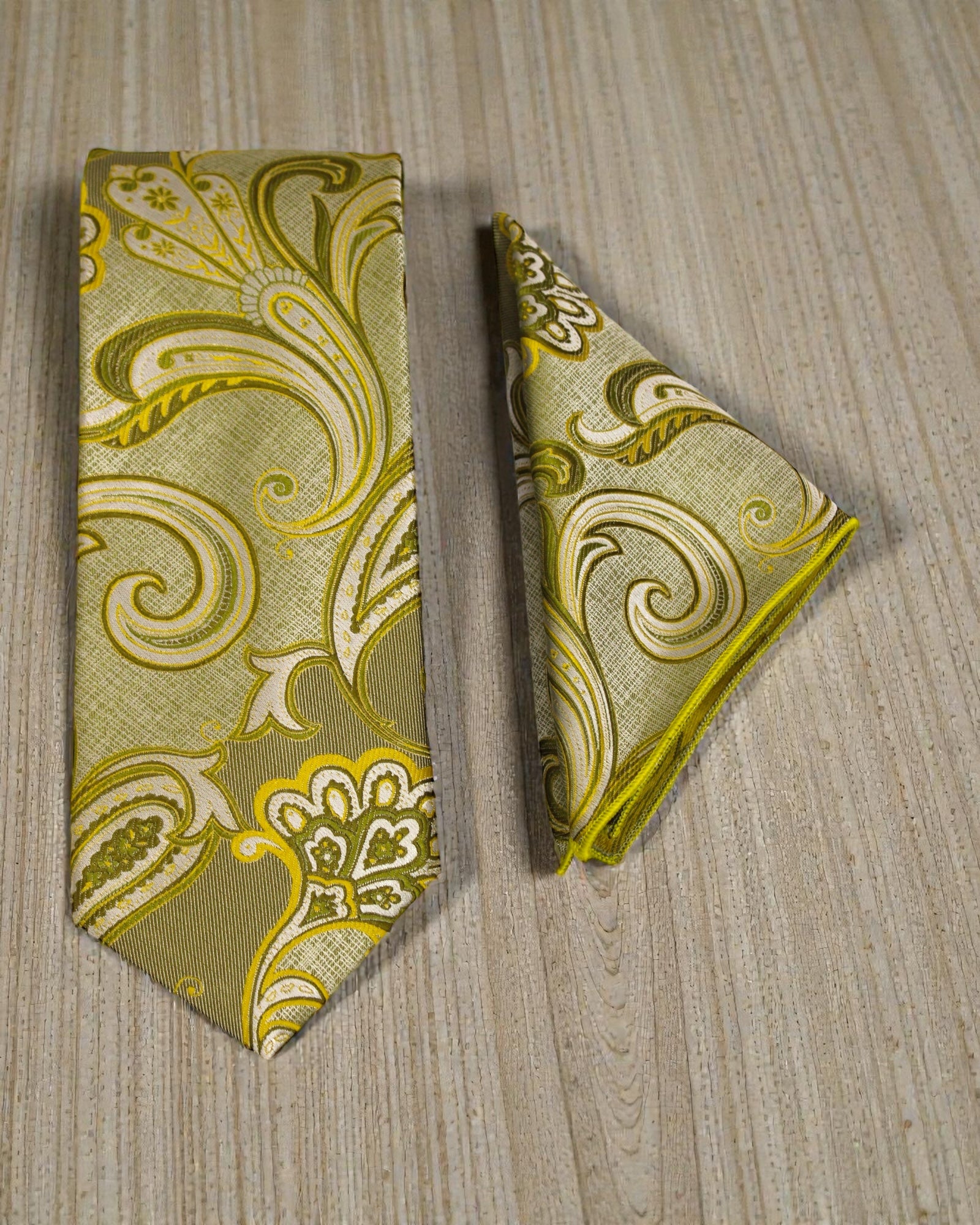Olive Green Paisley Microsilk Tie & Pocket Square Set