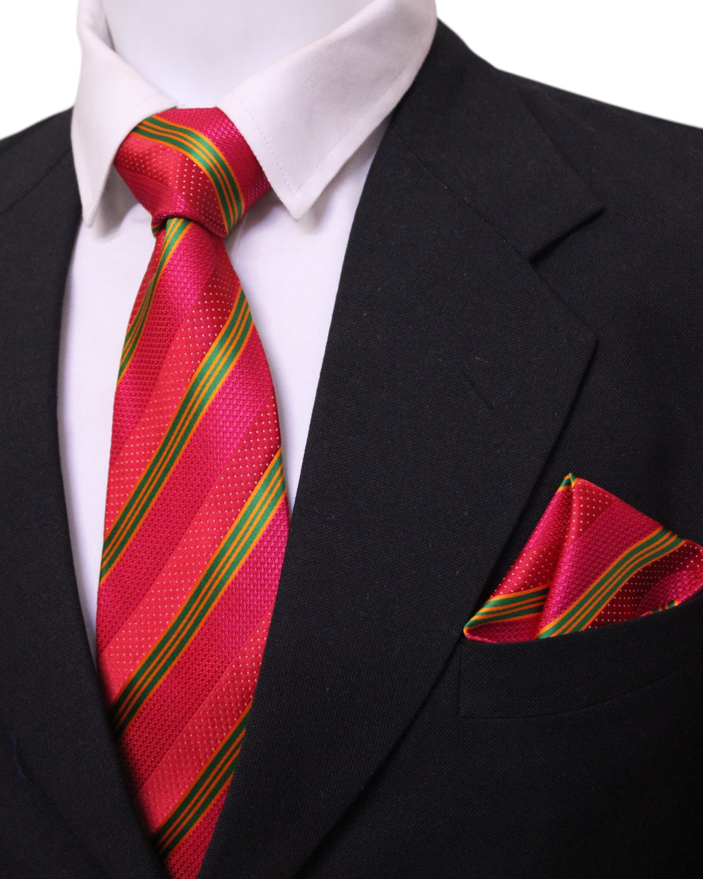 Hot Pink Striped Microsilk Tie & Pocket Square Set