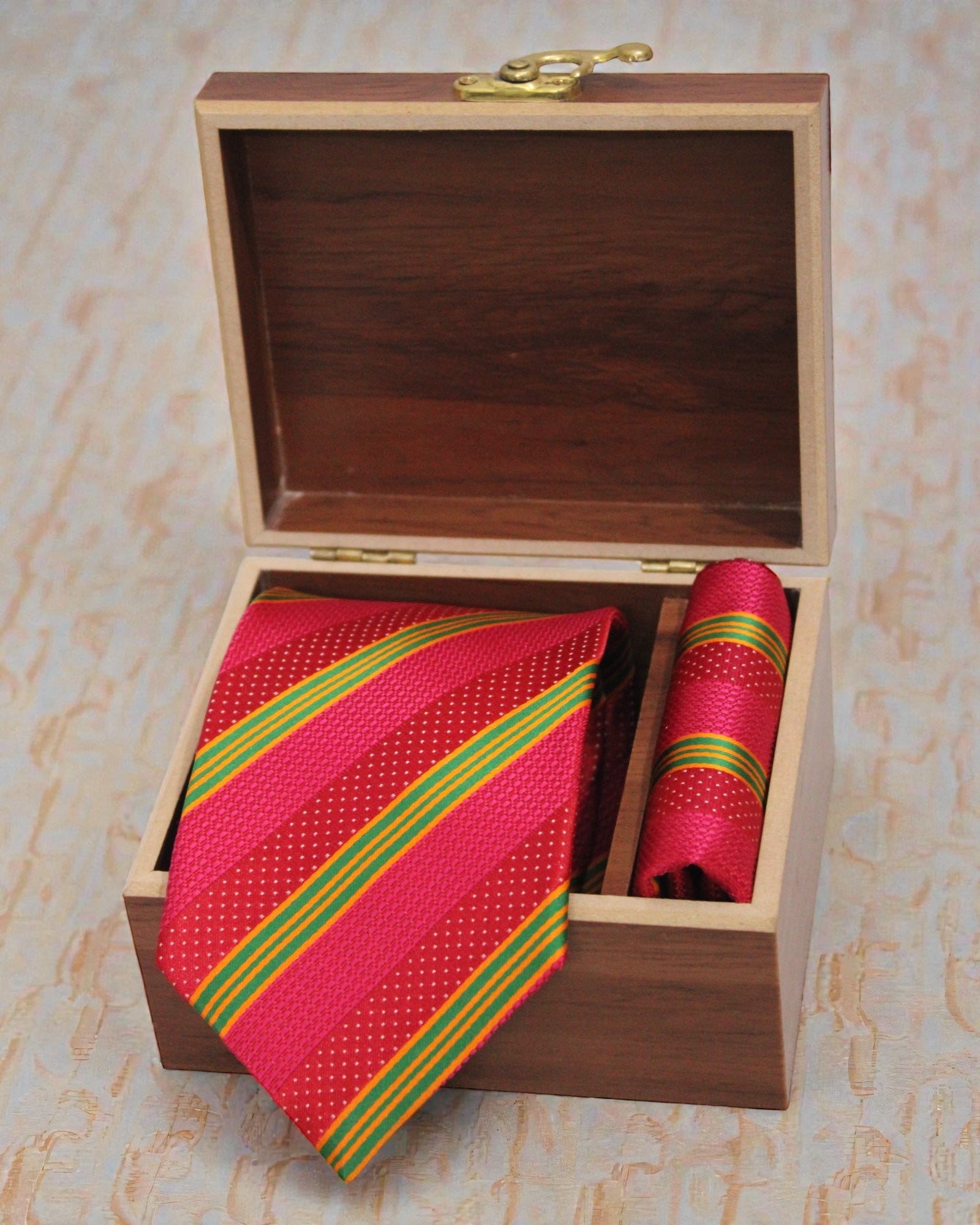 Hot Pink Striped Microsilk Tie & Pocket Square Set