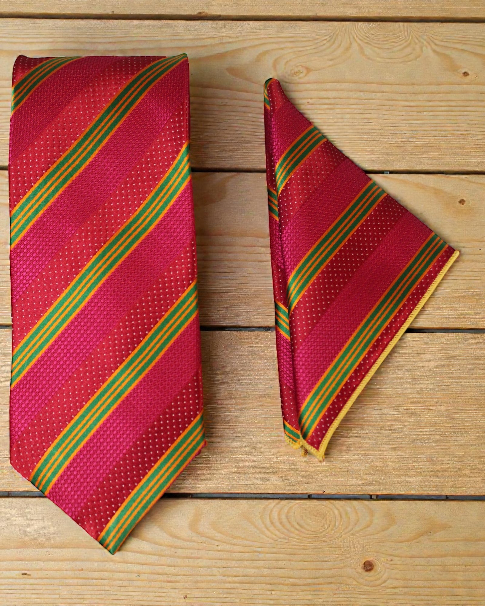 Hot Pink Striped Microsilk Tie & Pocket Square Set