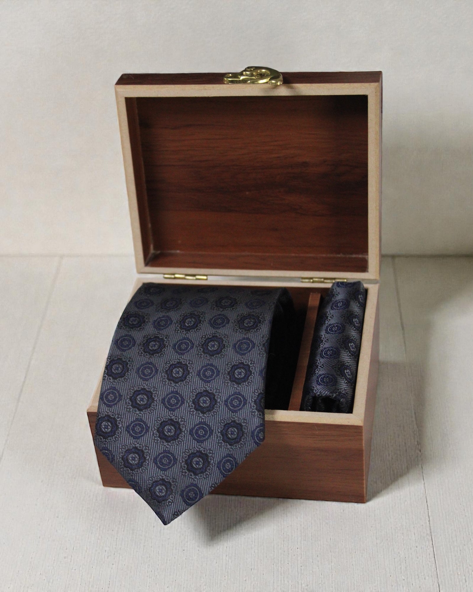 Dark Grey Geometric Microsilk Tie & Pocket Square Set