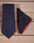 Navy & Red Medallion Microsilk Tie & Pocket Square Set