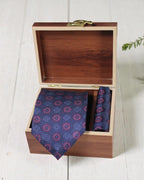 Navy & Red Medallion Microsilk Tie & Pocket Square Set



