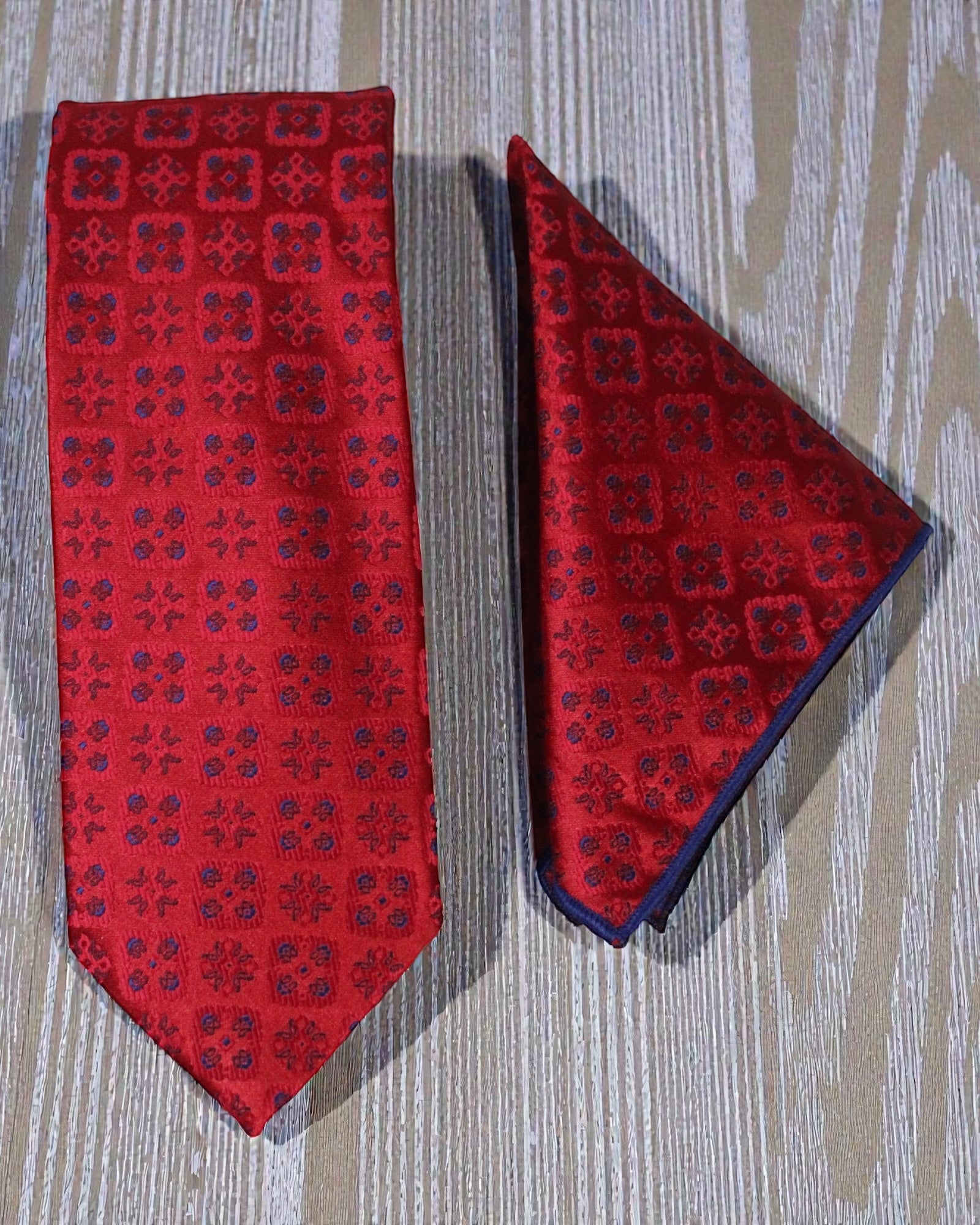 Crimson Red Floral Microsilk Tie & Pocket Square Set