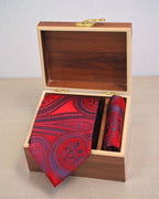 Red & Blue Paisley Microsilk Tie & Pocket Square Set