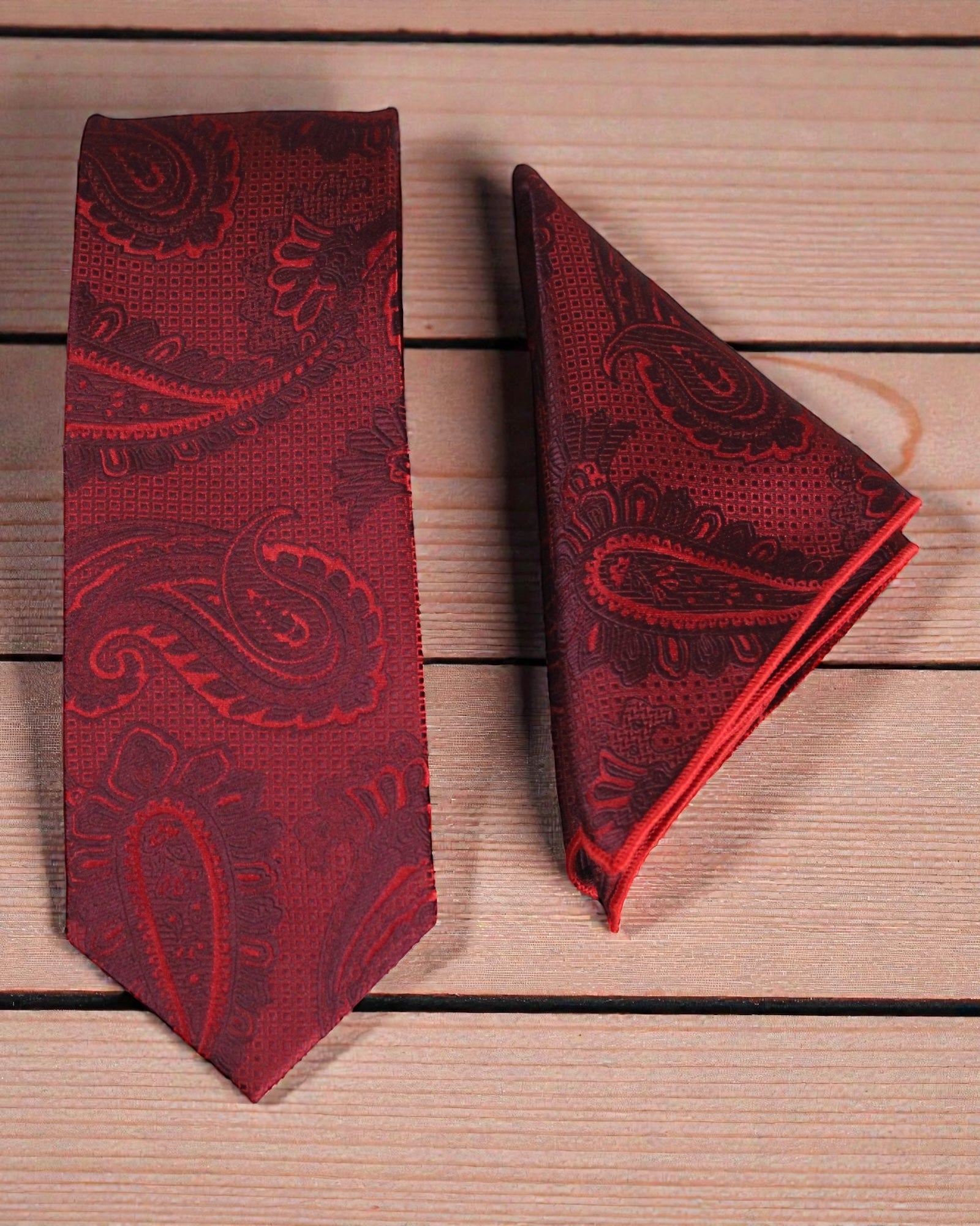 Wine Red Paisley Microsilk Tie & Pocket Square Set
