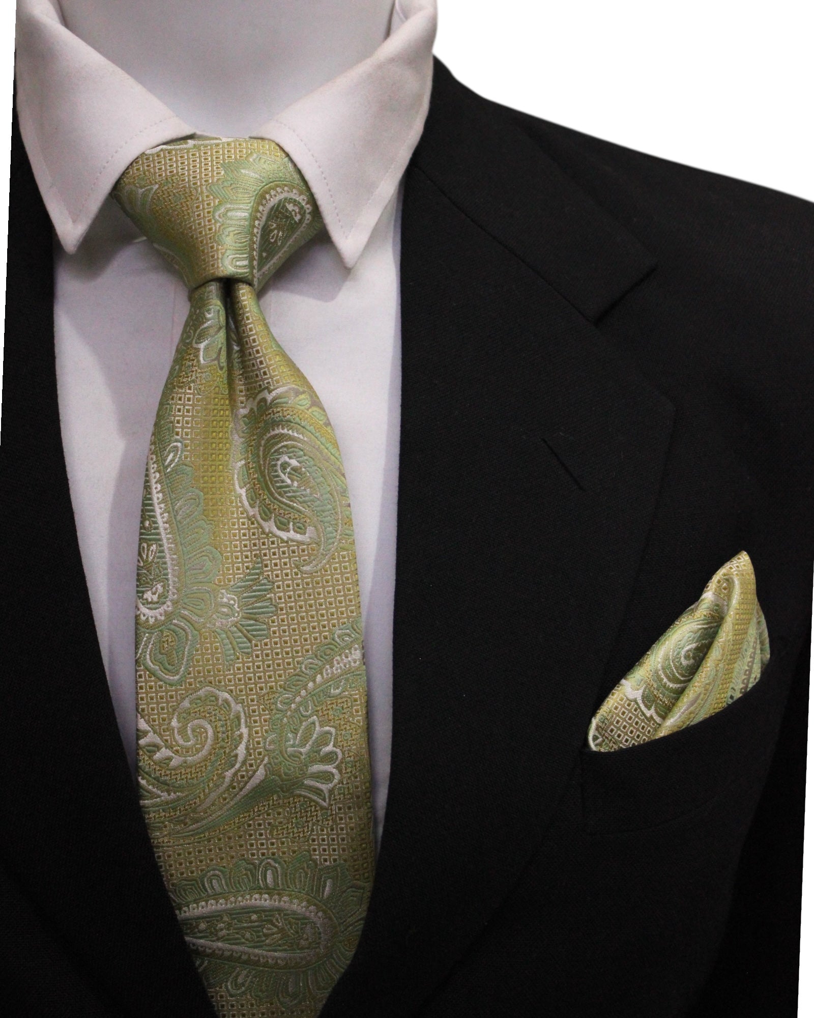 Pistachio Green Paisley Microsilk Tie & Pocket Square Set
