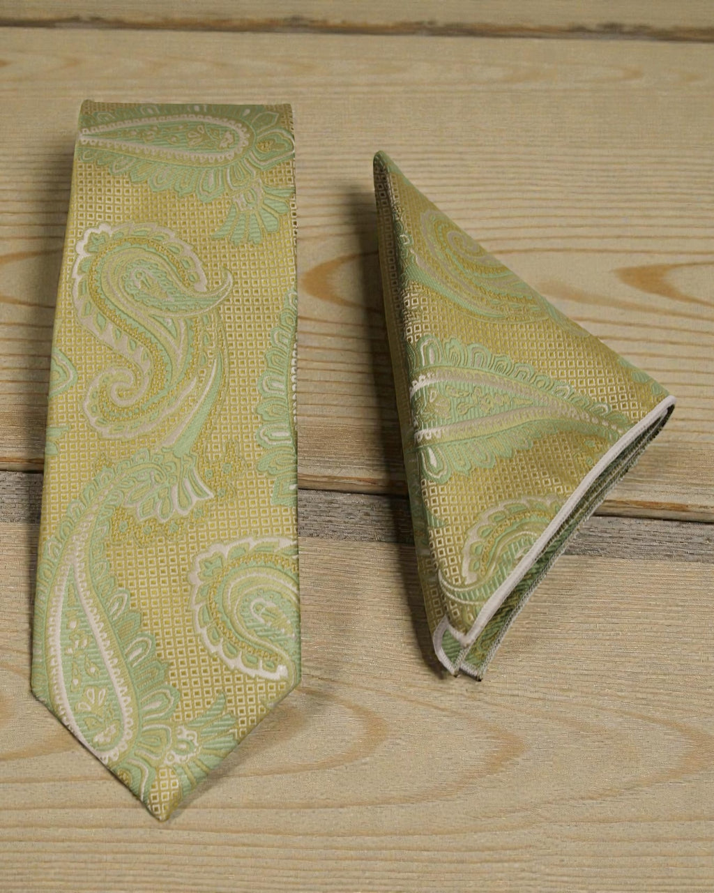 Pistachio Green Paisley Microsilk Tie & Pocket Square Set