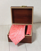 Peach Coral Paisley Microsilk Tie & Pocket Square Set