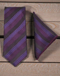 Black & Purple Striped Microsilk Tie & Pocket Square Set