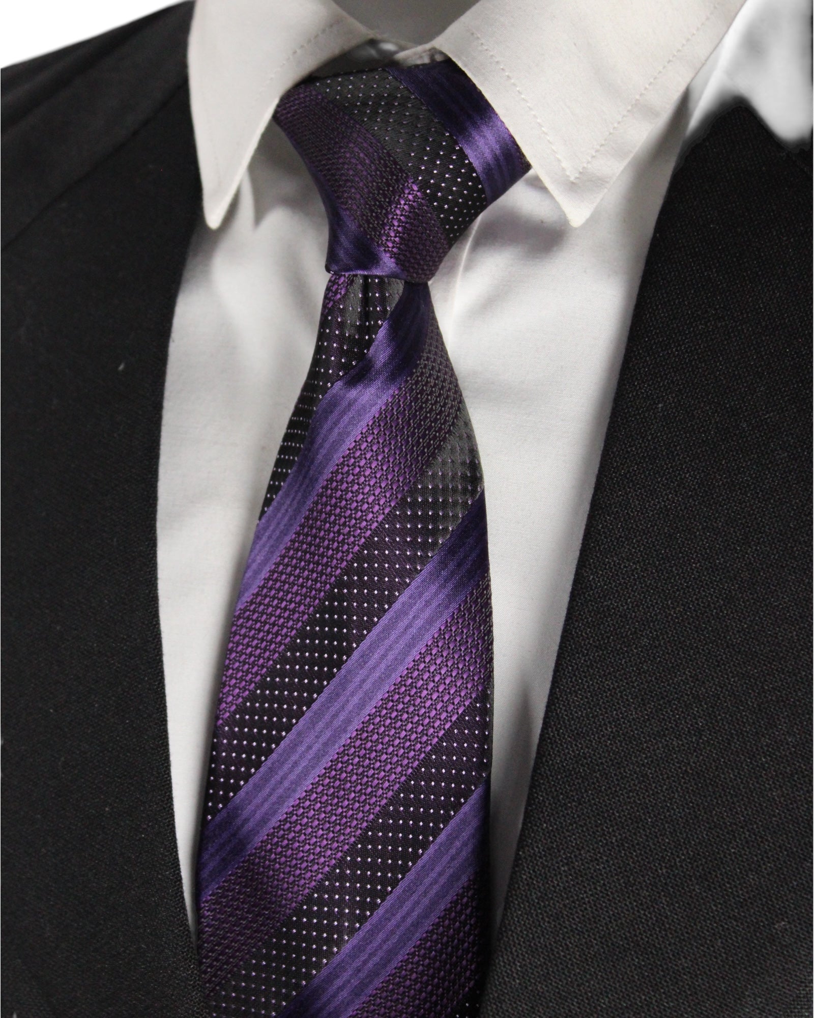 Black & Purple Striped Microsilk Tie & Pocket Square Set