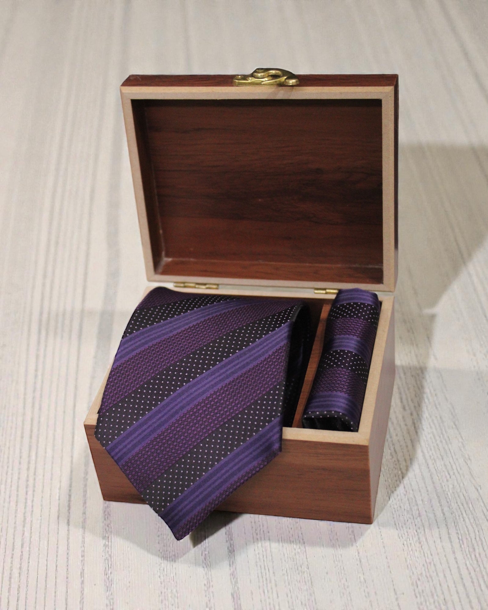 Black & Purple Striped Microsilk Tie & Pocket Square Set
