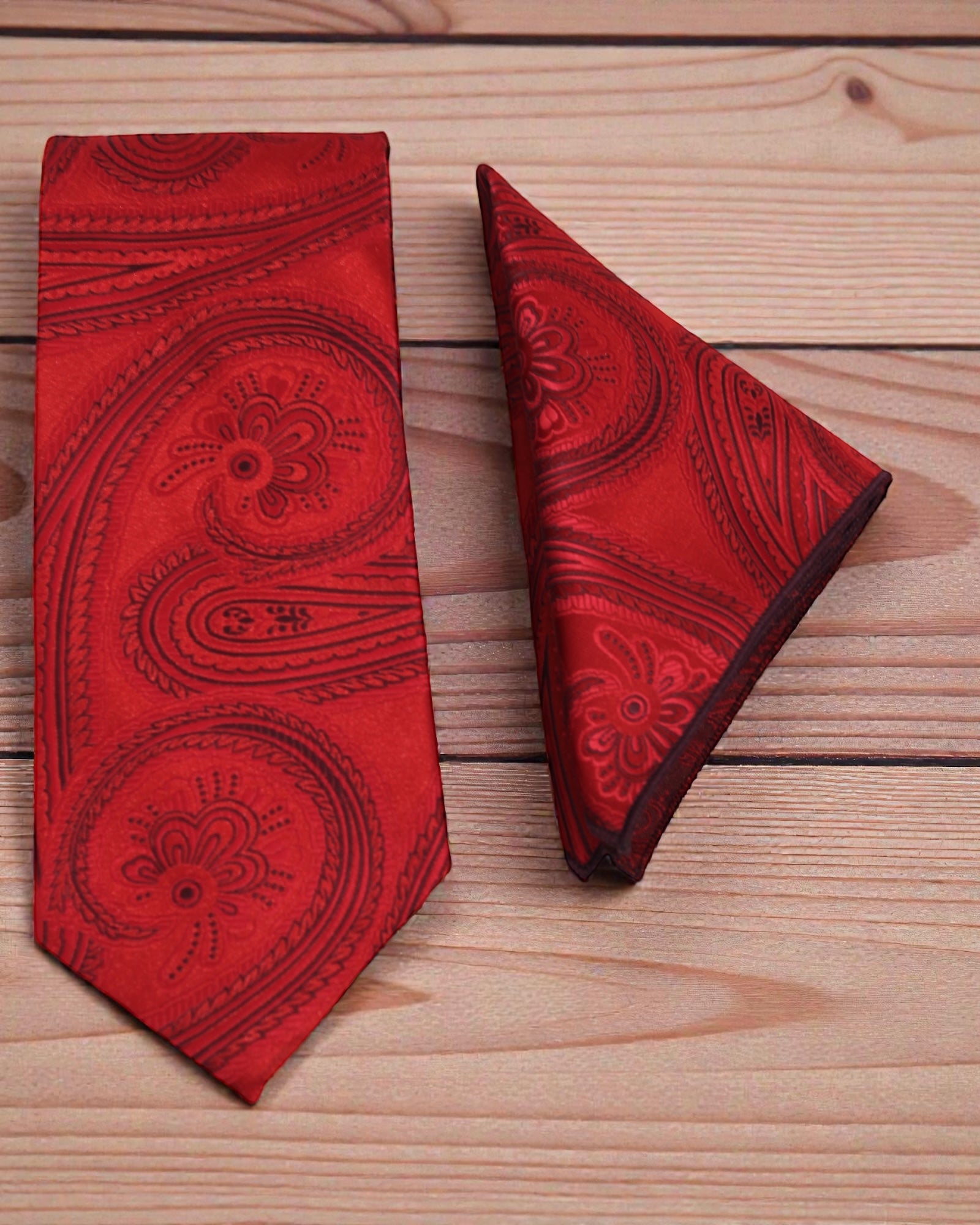 Crimson Red Paisley Microsilk Tie & Pocket Square Set