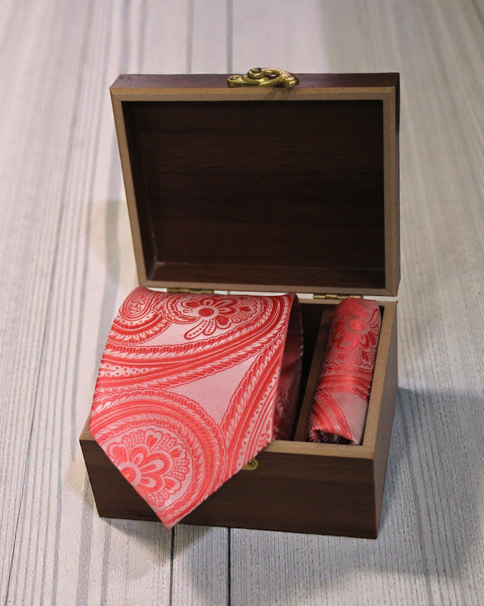Coral Peach Paisley Microsilk Tie & Pocket Square Set