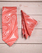 Coral Peach Paisley Microsilk Tie & Pocket Square Set