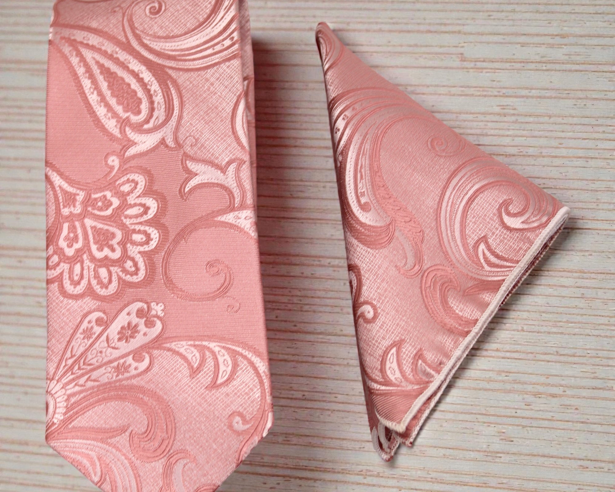Blush Peach Paisley Microsilk Tie & Pocket Square Set