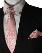 Blush Peach Paisley Microsilk Tie & Pocket Square Set