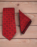 Crimson Red Medallion Microsilk Tie & Pocket Square Set
