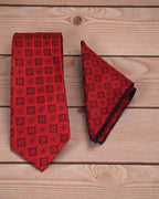 Crimson Red Medallion Microsilk Tie & Pocket Square Set