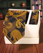 Black & Gold Paisley Microsilk Tie Set with Pocket Square