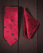 Red Polka Dot Microsilk Tie Set with Pocket Square